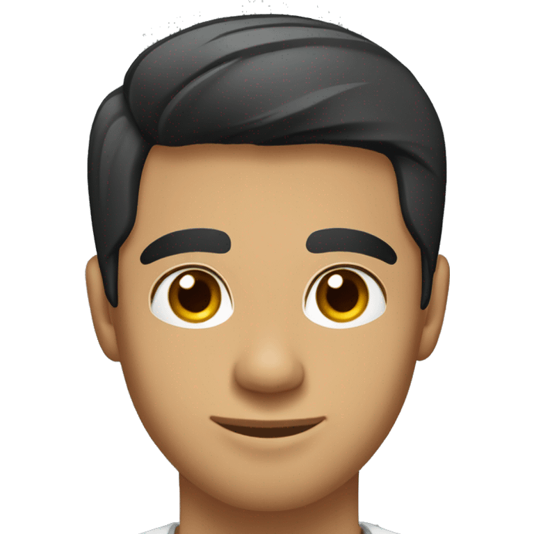 A head and shoulders shot of a 30 year old Hispanic man, with short black hair,   with brown eyes wearing a t-shirt. emoji