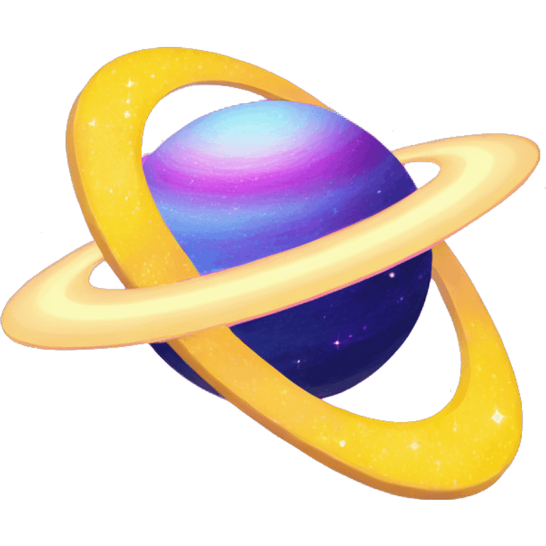 sparkly glittery blue purple and pink gradient planet with a yellow cheesy saturn ring emoji