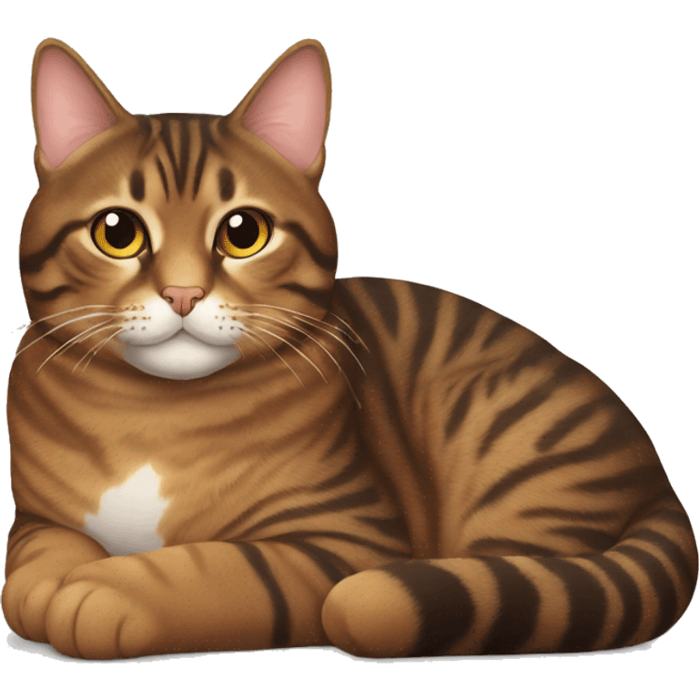 a fat brown tabby cat laying down emoji