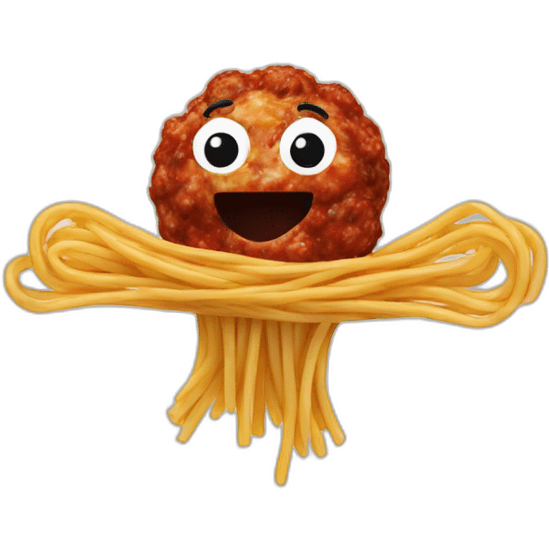 Spaghetti and meatballs with a face, arms and legs, doing something random emoji