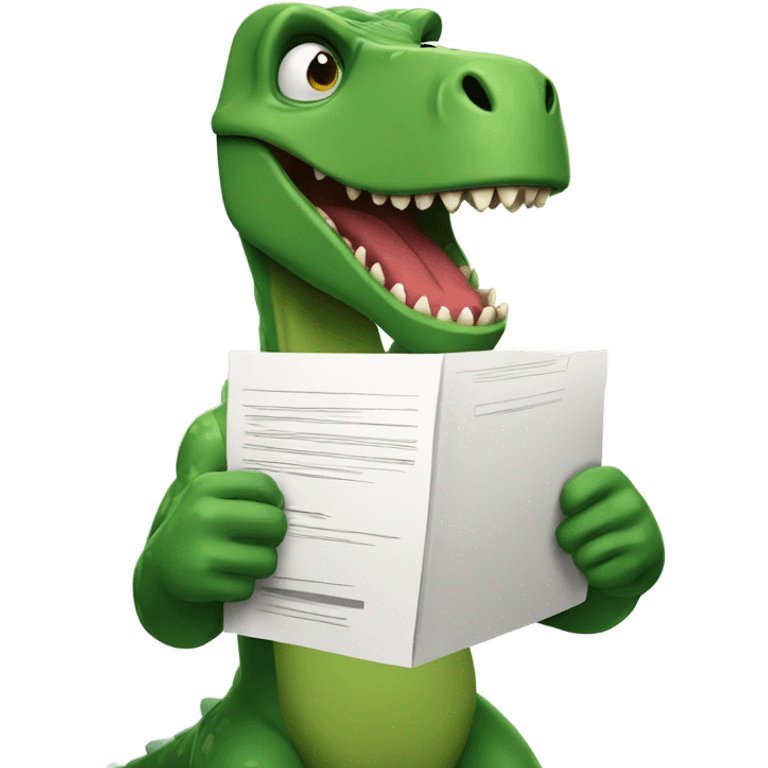 angry green dinosaur with documents emoji