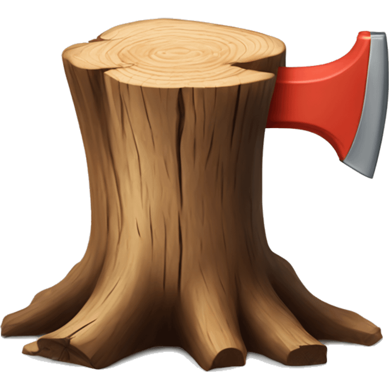 Realistic wood stump with axe chopping it emoji