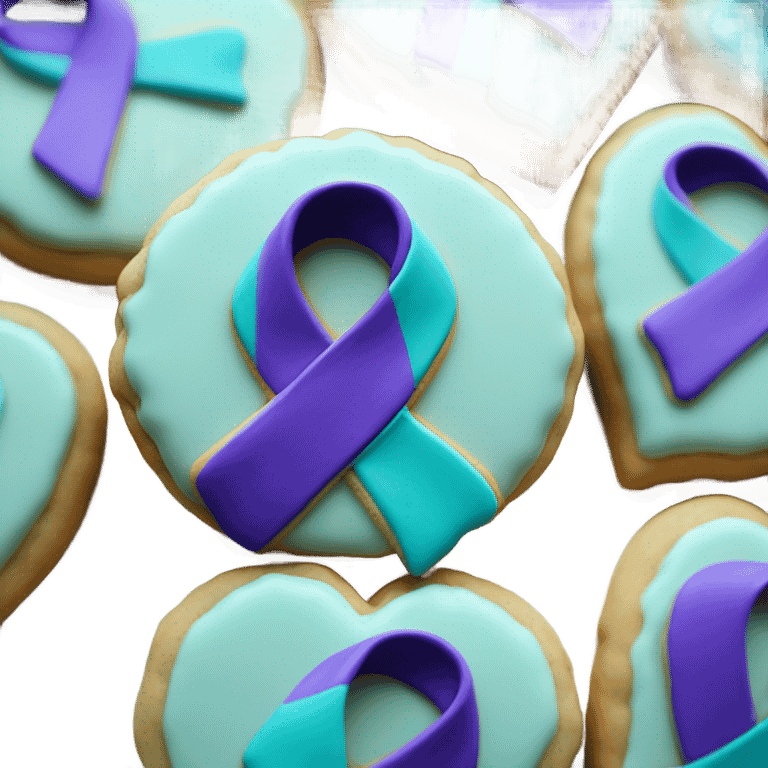 Purple teal Suicide awareness ribbon on heart cookie emoji