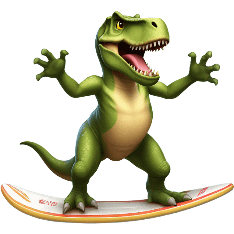 Trex on a surfboard emoji