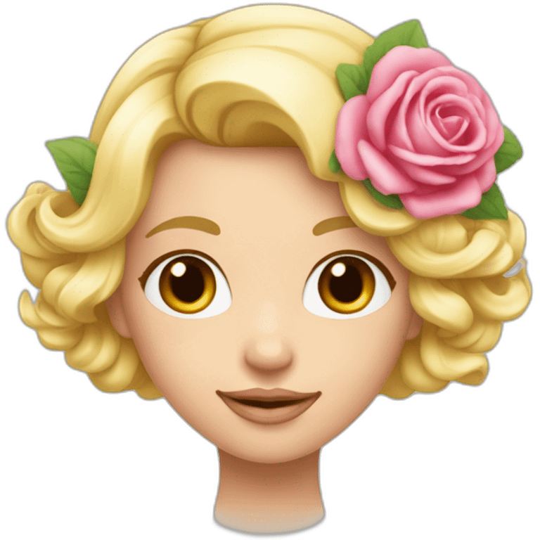 Fille blonde avec une couronne de fleur polynésiennes roses emoji