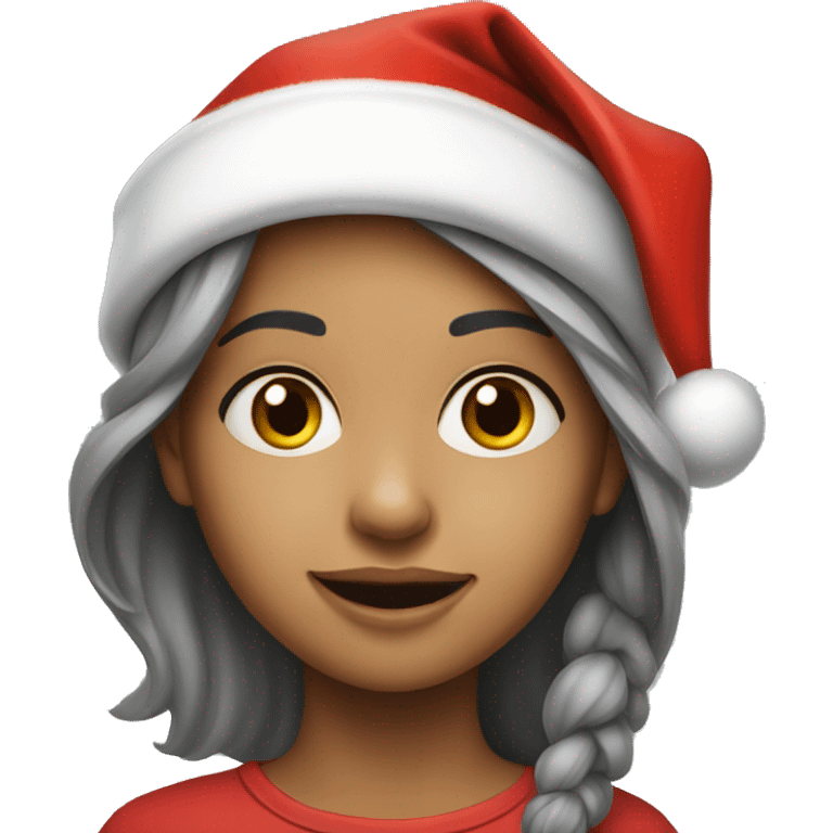 realistic portrait of girl wearing santa hat emoji