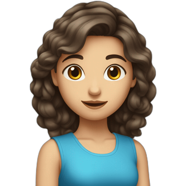 adolecente fille brune aux yeux bleu heureuse cheveux detaché emoji