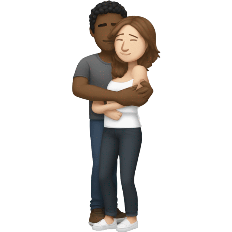 Medium tone brown man full body hugging white woman with brunette hair  emoji