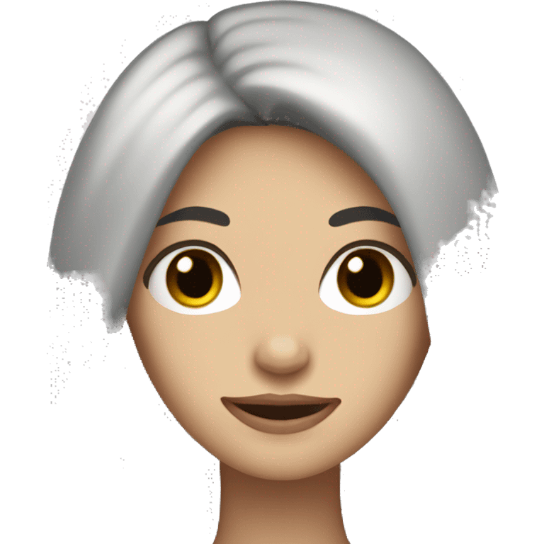 White woman with long black hair and black and brown eyes. emoji