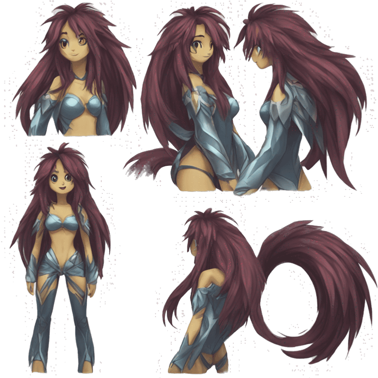 Anthro Sona Cool Edgy Legendary Colorful Shy Shiny Fakemon-Fantasy-Creature With Long Hair-Mane Full Body Detailed High Quality emoji