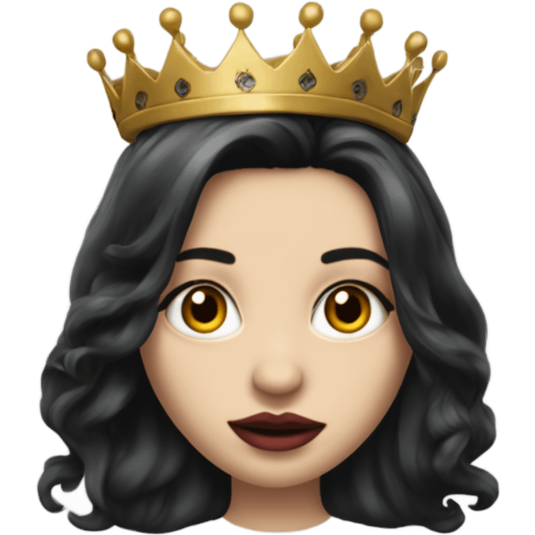 Caucasian Hyper realistic long dark hair, with a crown  and tattoos big lips emoji