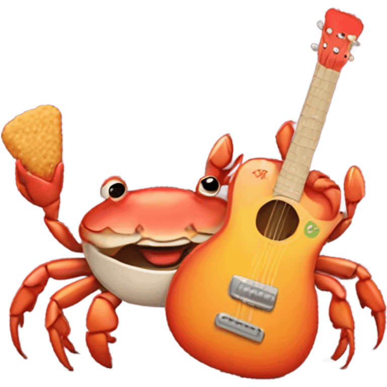 Crab with a guitar eating fried chicken emoji