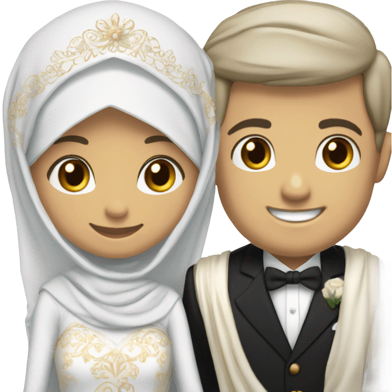 hijabi girl and white boy with black hair getting married emoji