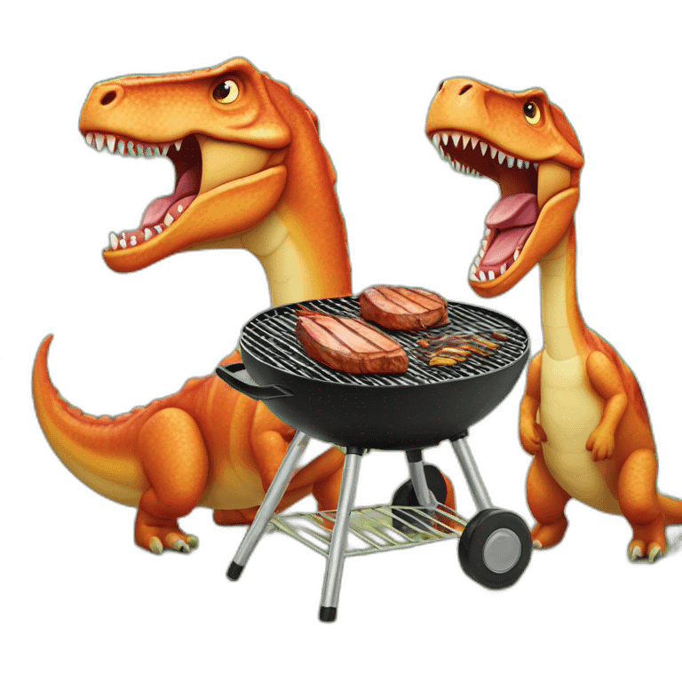 3 Dinosaures qui font un barbecue emoji