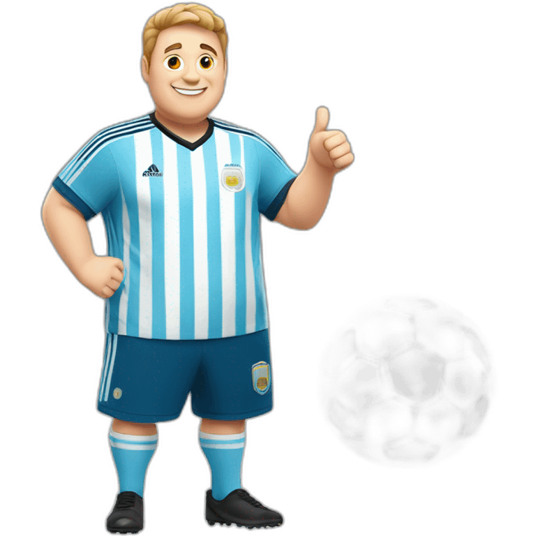 obese white man play soccer. argentina uniform. Thumbs up  emoji