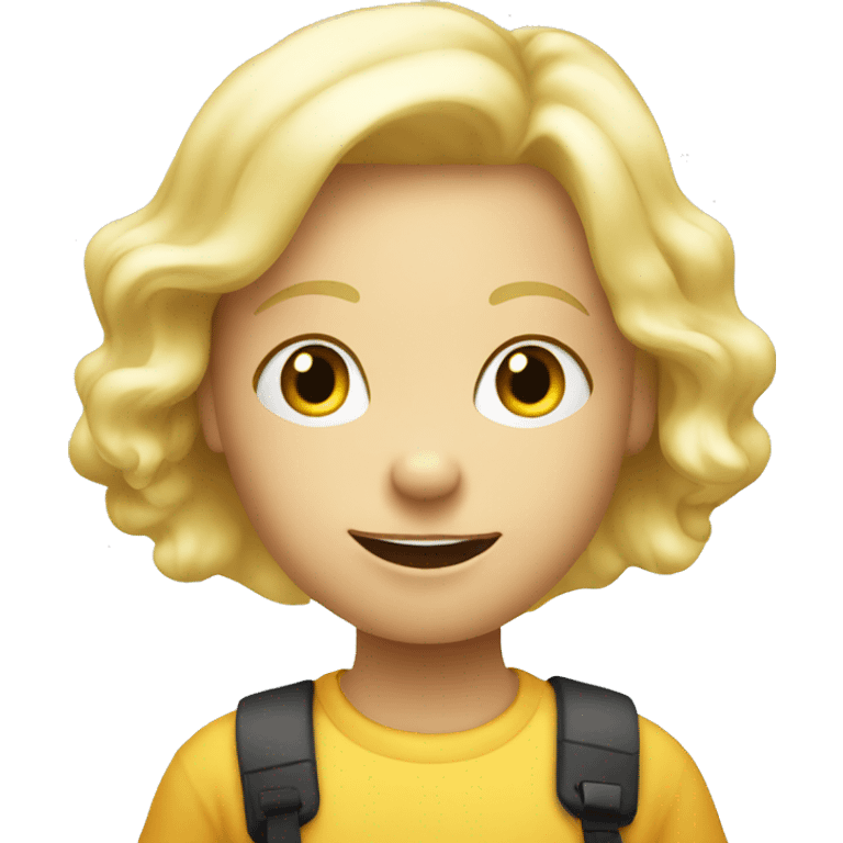 talking blond child with speech bubble near emoji