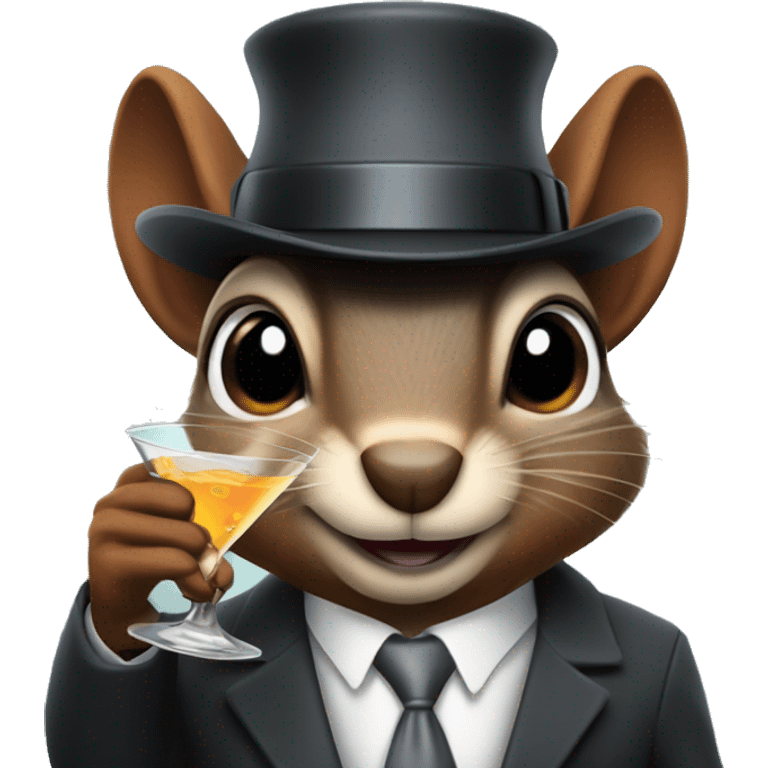 a mafia looking squirrel holding a martini drink wearing a detective hat emoji