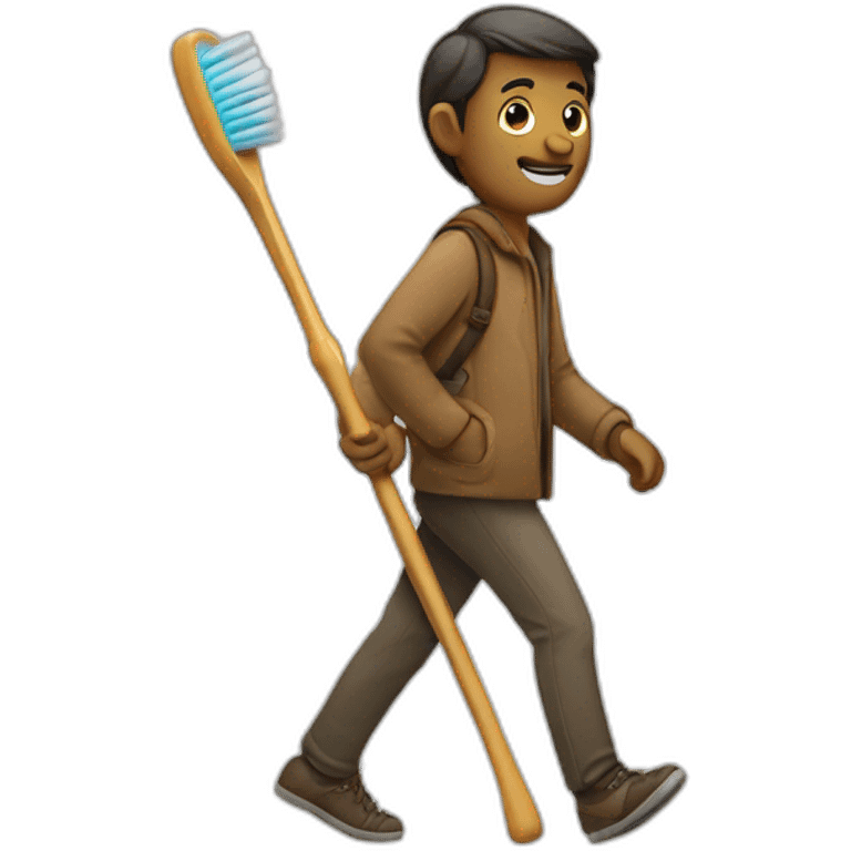 Wanderer with a toothbrush as walking stick emoji