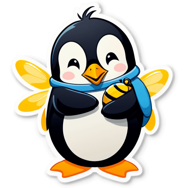 Penguin hugging bee  emoji