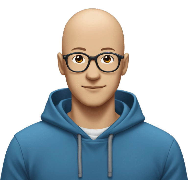 bald saitama in his 20s smiling wearing glasses and a blue hoodie emoji