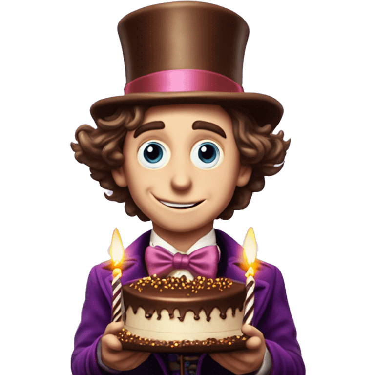 timothe chalamet as willy wonka carrying an extravagant birthday cake  where the candles spell out “Zoe 22nd birthday” emoji