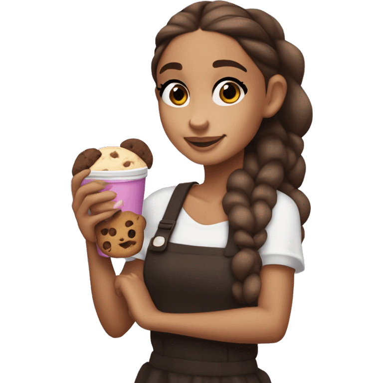 dark tanned ariana grande holding juice in her left hand and a chocolate chip cookie and her right hand  emoji