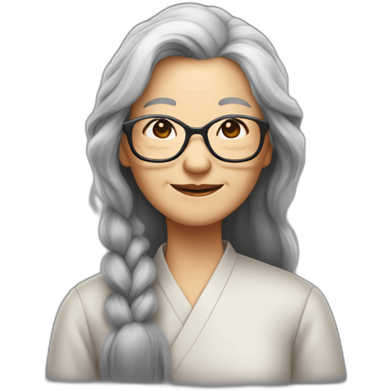 Chinese senior lady wear glasses is long hair like grey hair emoji