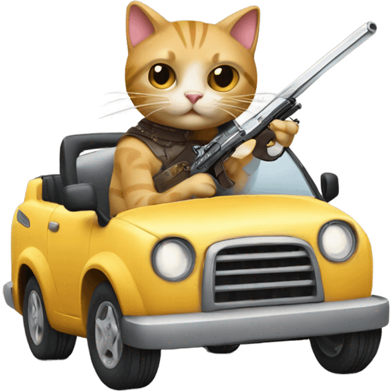 Cat with a gun and sword driving a car  emoji