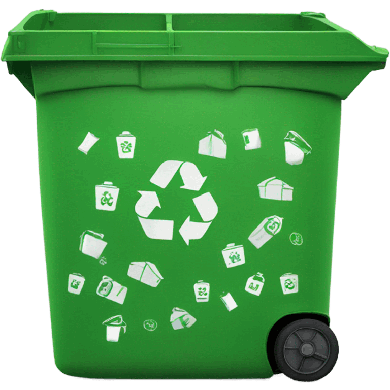 green container with recycling emoji