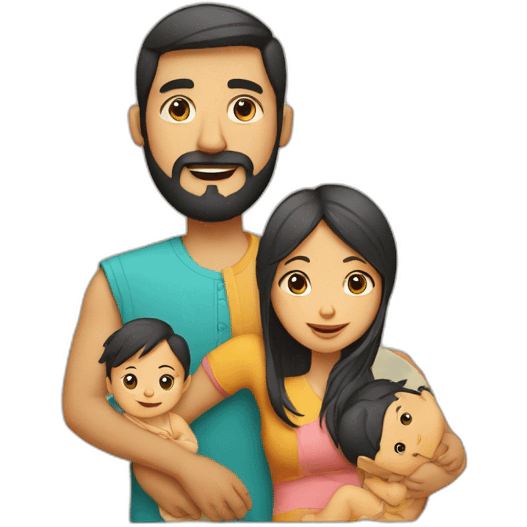 A family with Indian dad with beard and Chinese wife and small baby emoji