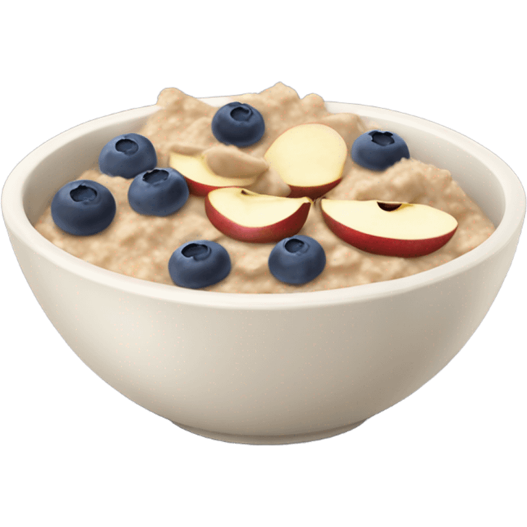 oatmeal in a bowl topped with apple blueberries and dark chocolate emoji