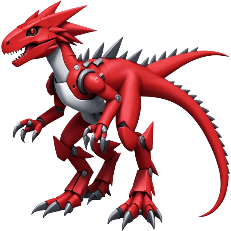 Spiky Cool Edgy Futuristic Red Digimon-Fakemon-Guilmon-Velociraptor-Mecha full body emoji