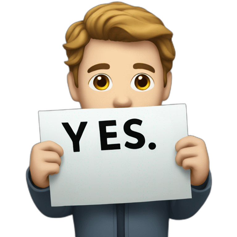 Hans holding a poster with « YES » on it emoji