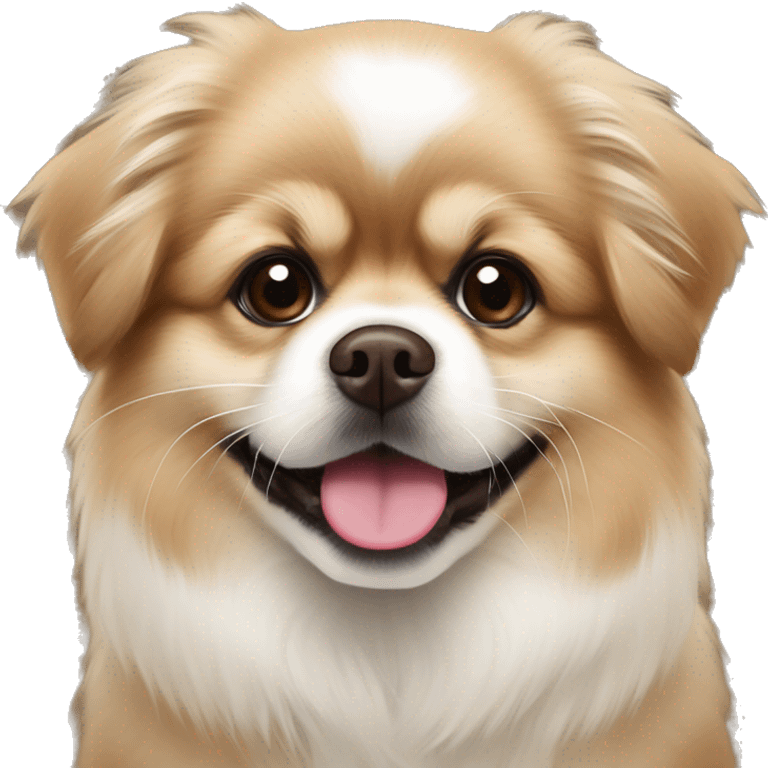 Brown and white Pomeranian Pekingese mix puppy emoji