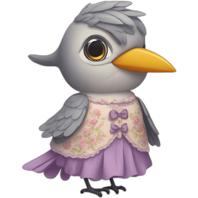 Cuckoo bird wearing a vintage dress emoji