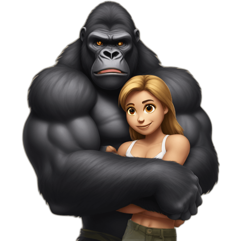 Big buff Gorilla holding a girl on his arms emoji