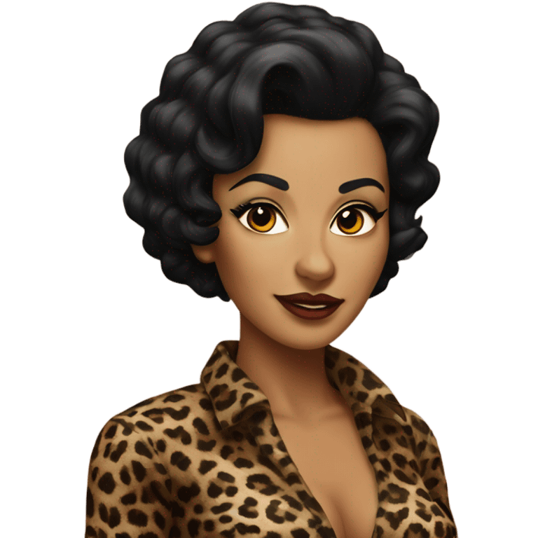 pin up brown woman with black hair in a leopard outfit  emoji