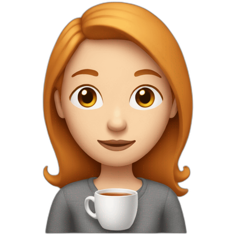 shy woman with shoulder length ginger hair holding cup of tea emoji