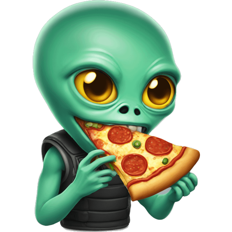 An alien eating pizza emoji