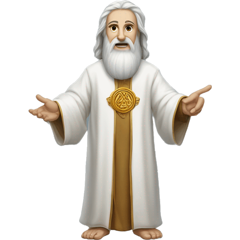 A full-length prophet in a white robe waves his hand, with the inscription "Привет" in the center at the bottom emoji