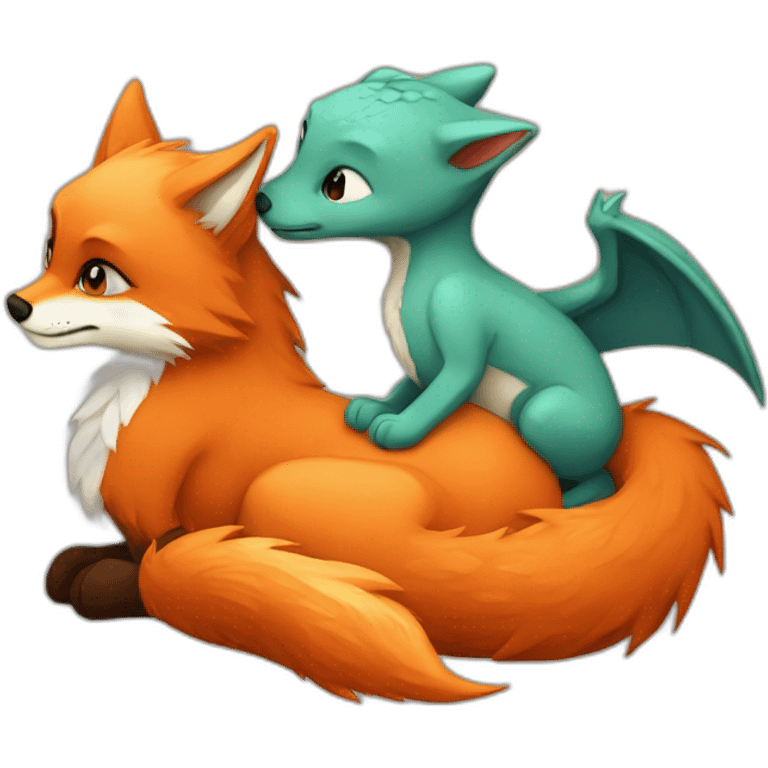 fox and dragon cuddling emoji