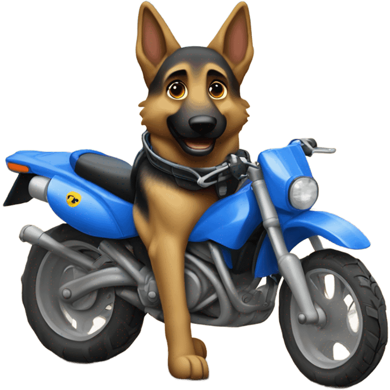 German shepherd on a blue dirt bike  emoji