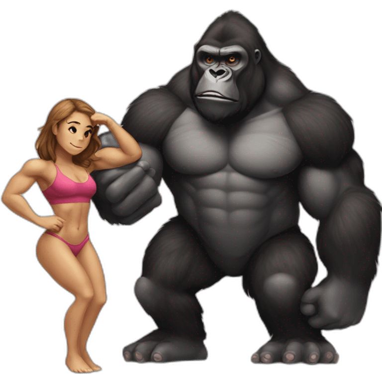 Big buff Gorilla holding a beautiful girl doing squats emoji