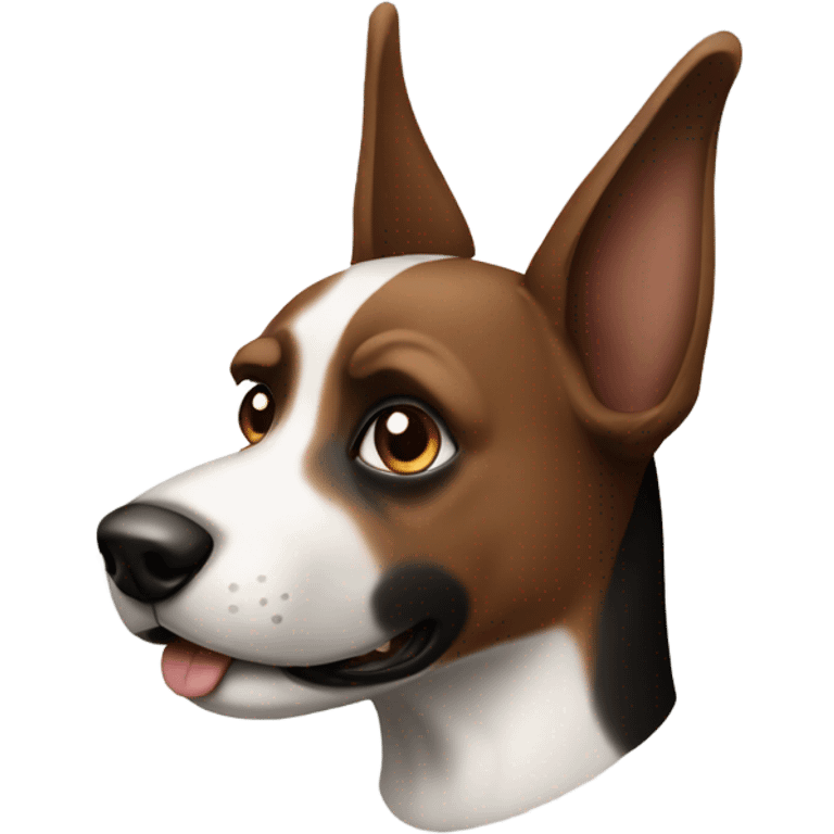 dog with pointy ears, black brown and white face,  emoji