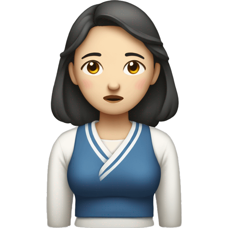 Korean woman with both hands on her waist, sad and troubled expression emoji