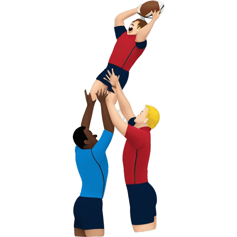 two rugby players lifting another player to catch a ball in a lineout emoji