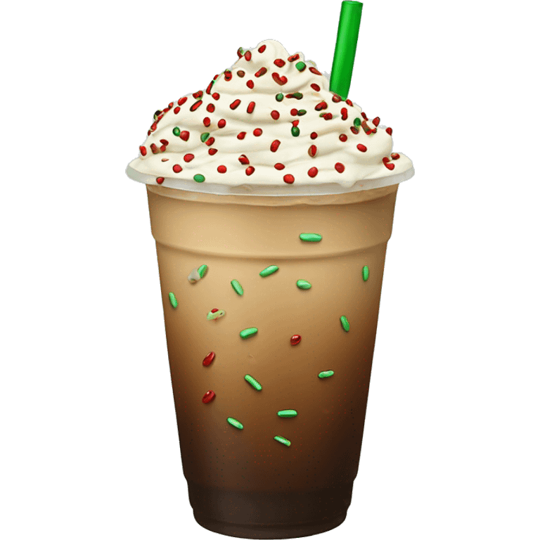 Iced coffee with red and green sprinkles emoji