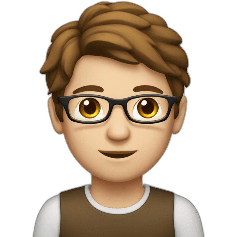 young with glasses, white skin and brown hair at the computer emoji