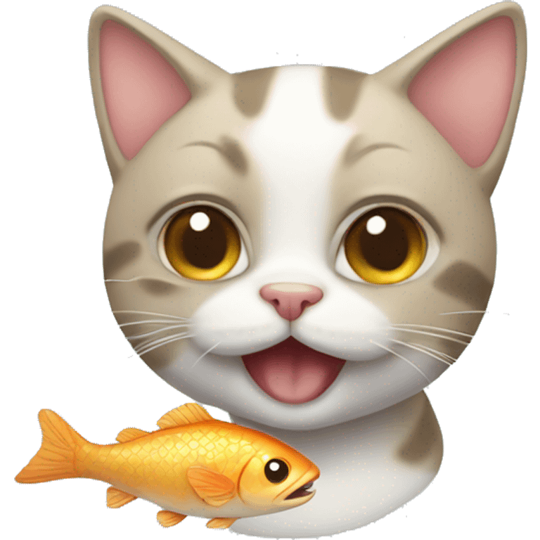 cute cat with fish on mouth emoji