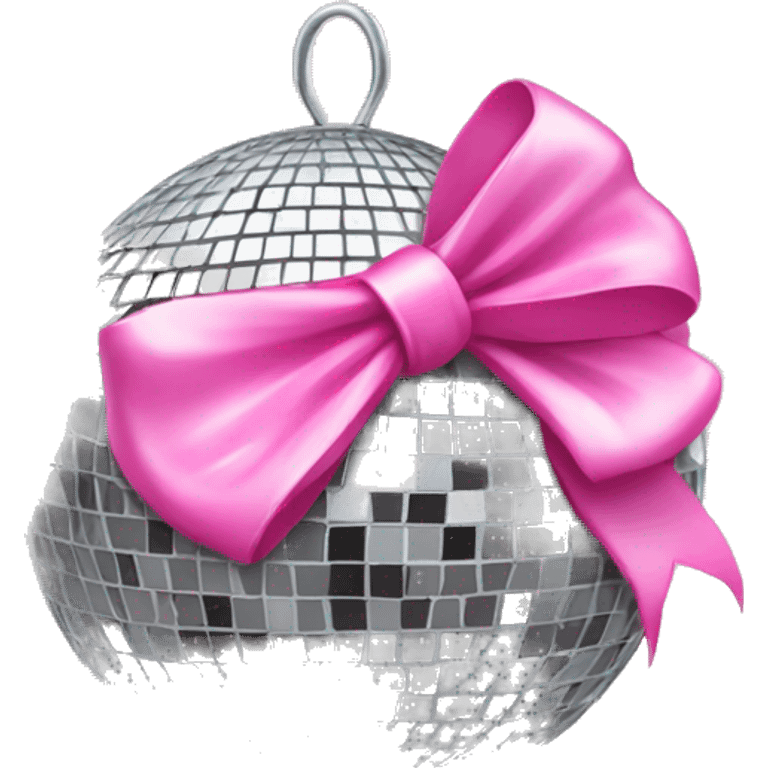 Disco ball with a pink bow on the top emoji